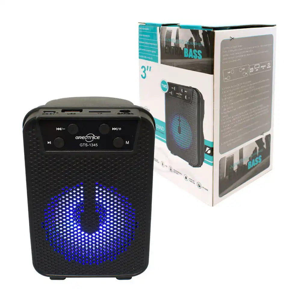 Bocina Bluetooth 5.0 con Luz LED Rítmica: Radio FM, Lector USB/SD y Sonido Pro de 3 Pulgadas