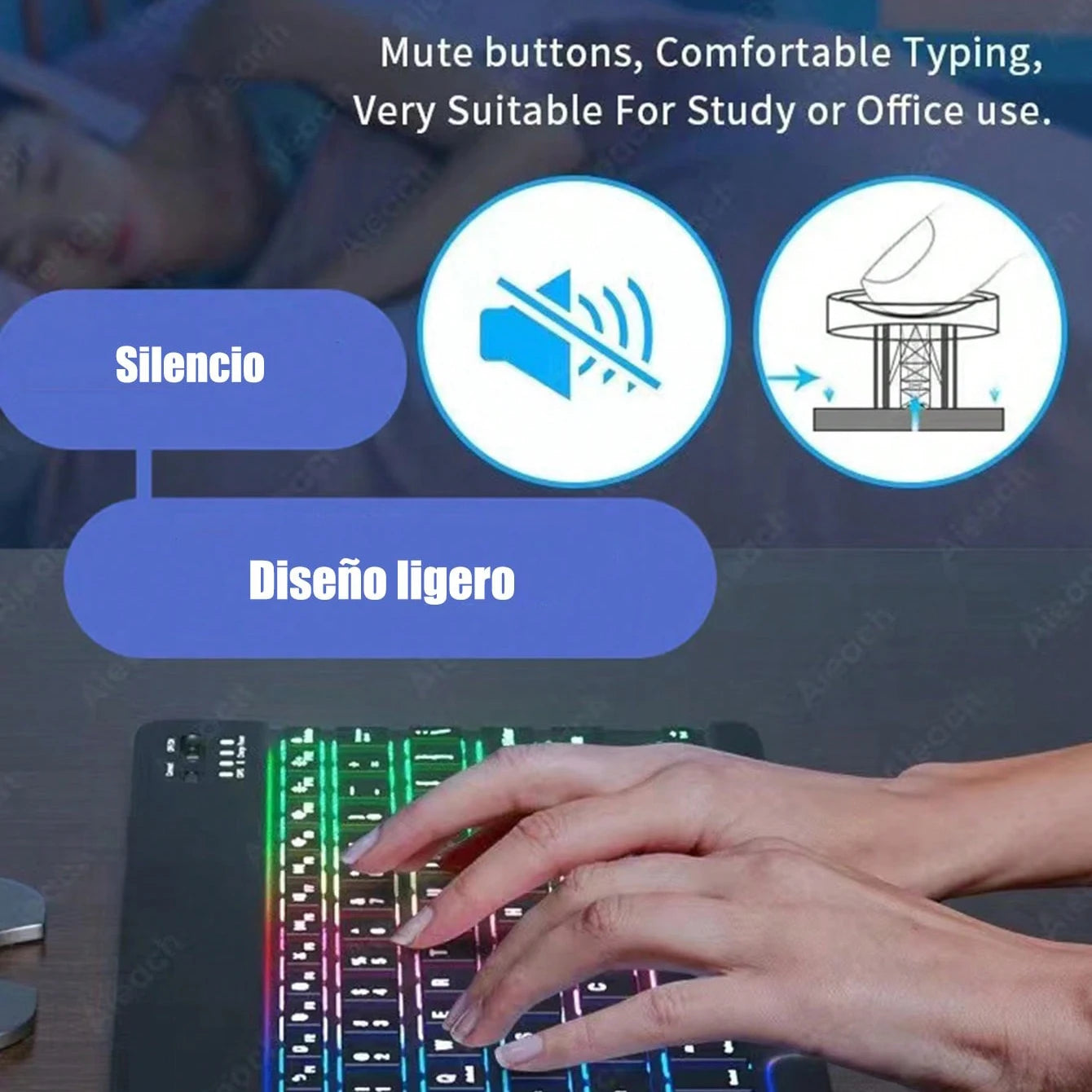 Teclado Bluetooth Ultra Delgado y Silencioso: Universal para Tablets, iOS y Android