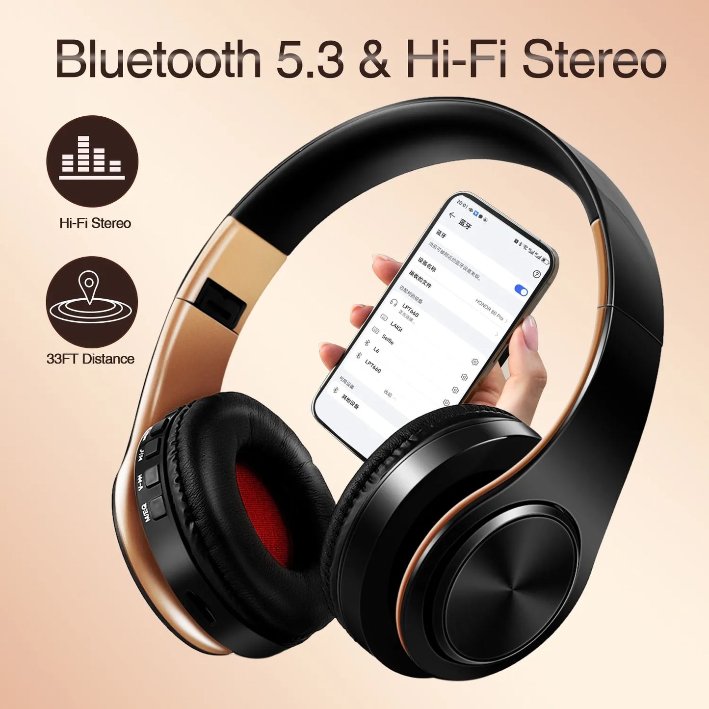 Edición Especial Gold: Audífonos Inalámbricos de Lujo, Sonido Estéreo HD y Micrófono Integrado