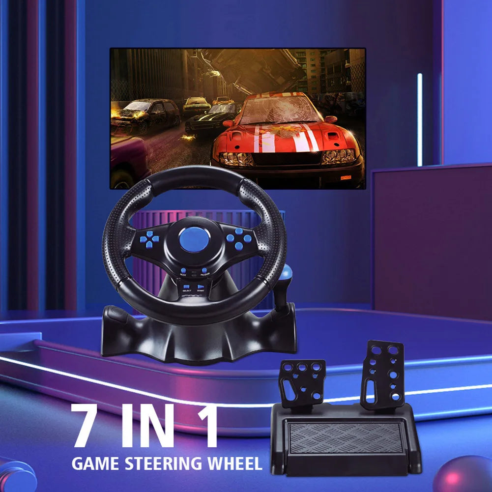 Volante Racing Simulator Pro: 7 en 1 con Vibración Dual y Pedales para PC y Consolas