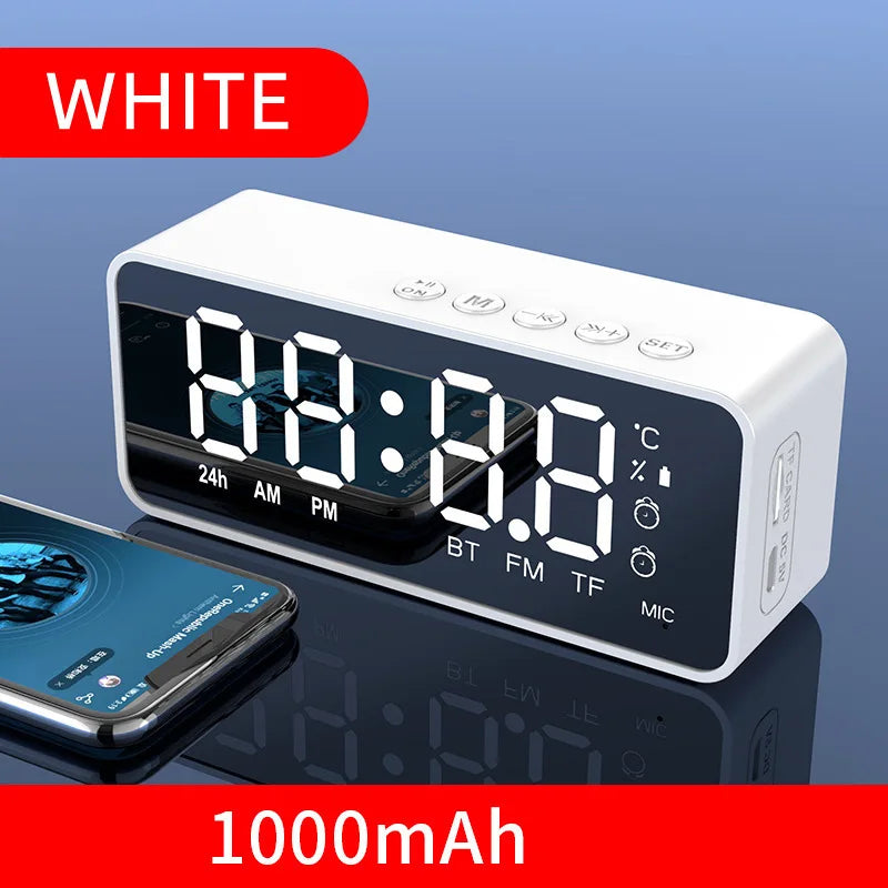 Reloj Despertador 5-en-1: Bocina Bluetooth HiFi, Radio FM, Espejo LED y Lámpara de Noche