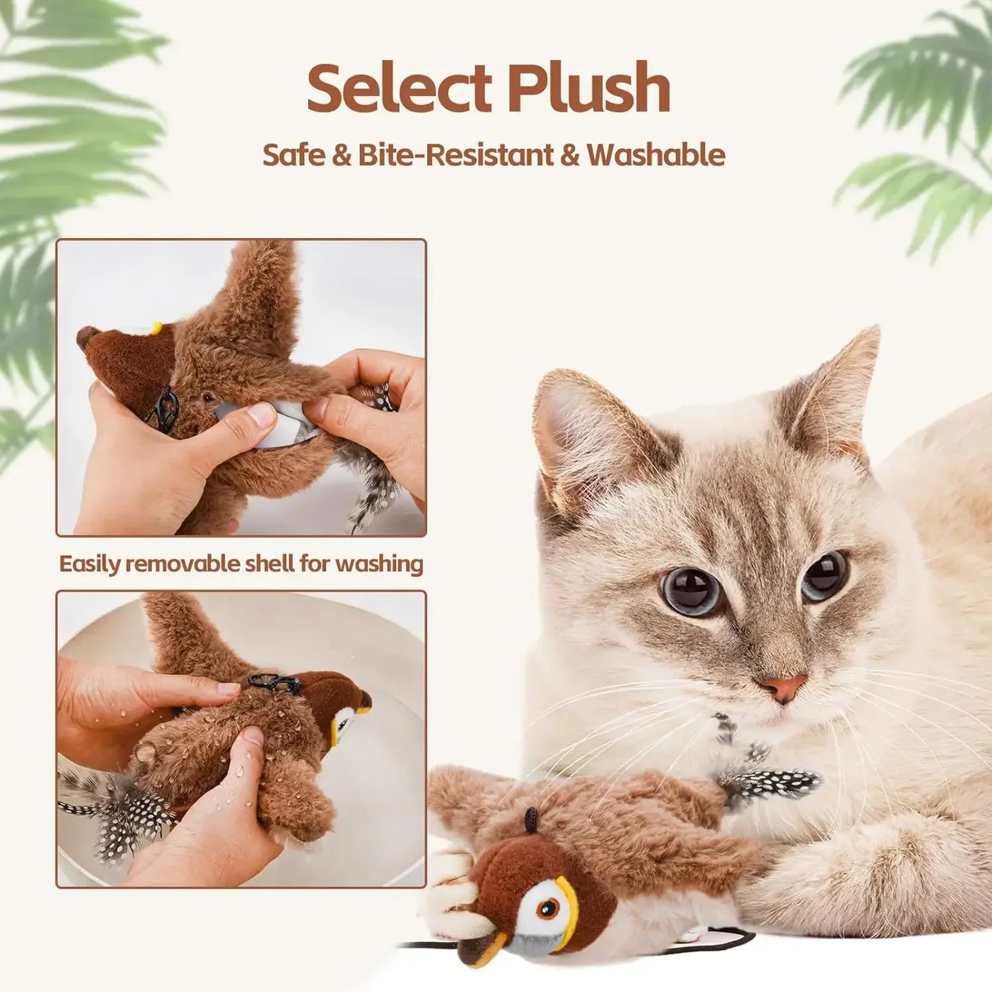 Pájaro Interactivo para Gatos: Juguete de Felpa con Movimiento y Sonido Realista