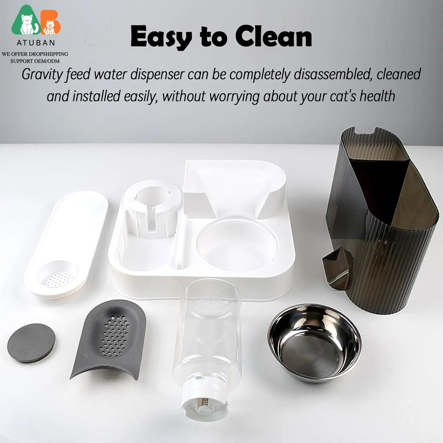 Alimentador Automático ATUBAN 2 en 1: Gravedad y Acero Inoxidable para Gatos