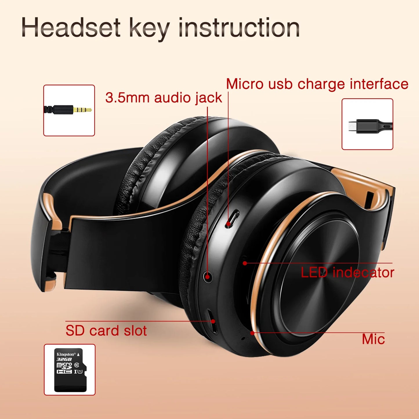 Edición Especial Gold: Audífonos Inalámbricos de Lujo, Sonido Estéreo HD y Micrófono Integrado