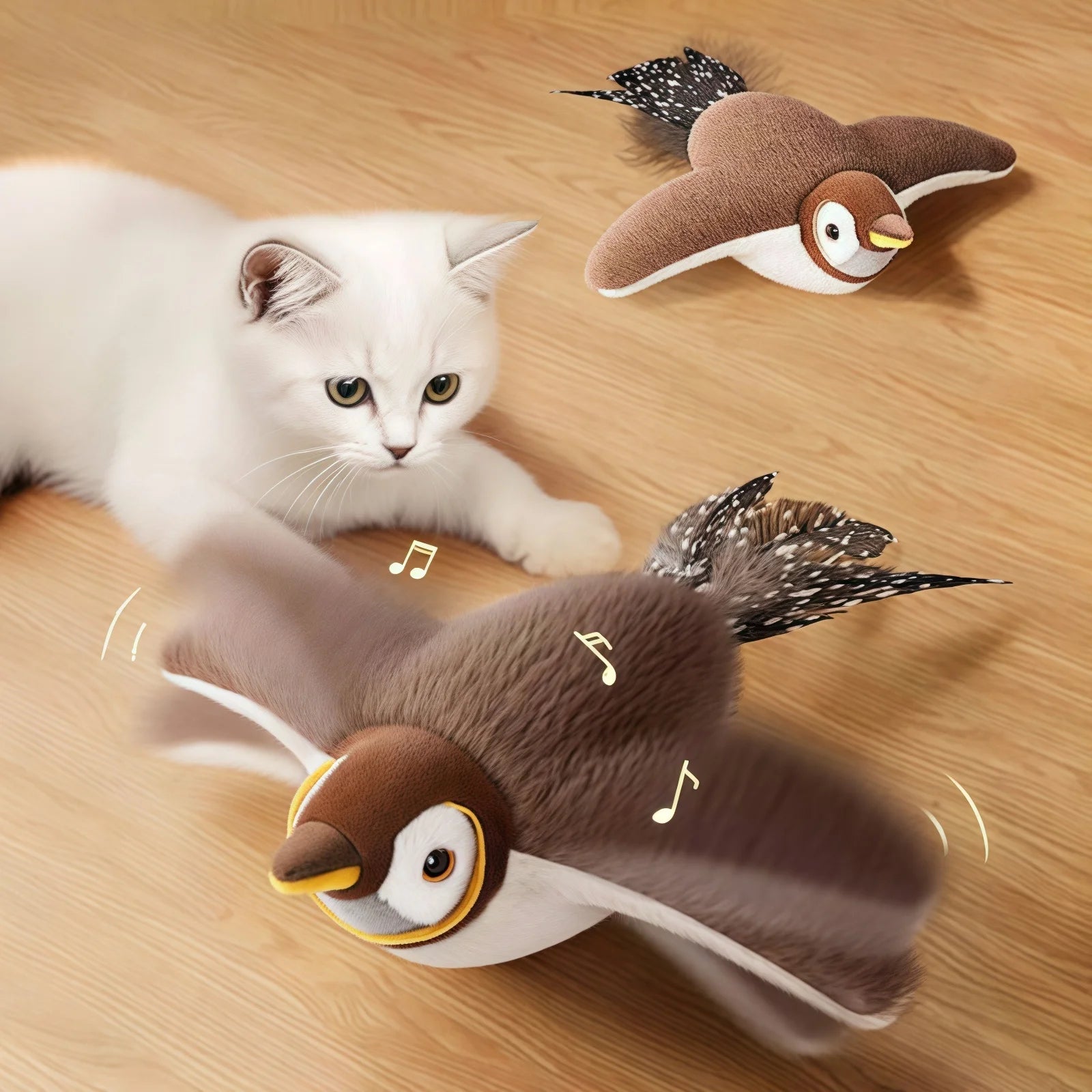 Pájaro Interactivo para Gatos: Juguete de Felpa con Movimiento y Sonido Realista