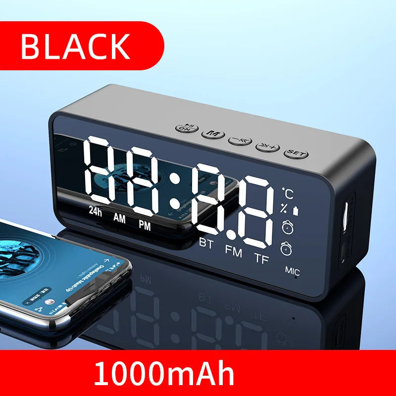 Reloj Despertador 5-en-1: Bocina Bluetooth HiFi, Radio FM, Espejo LED y Lámpara de Noche