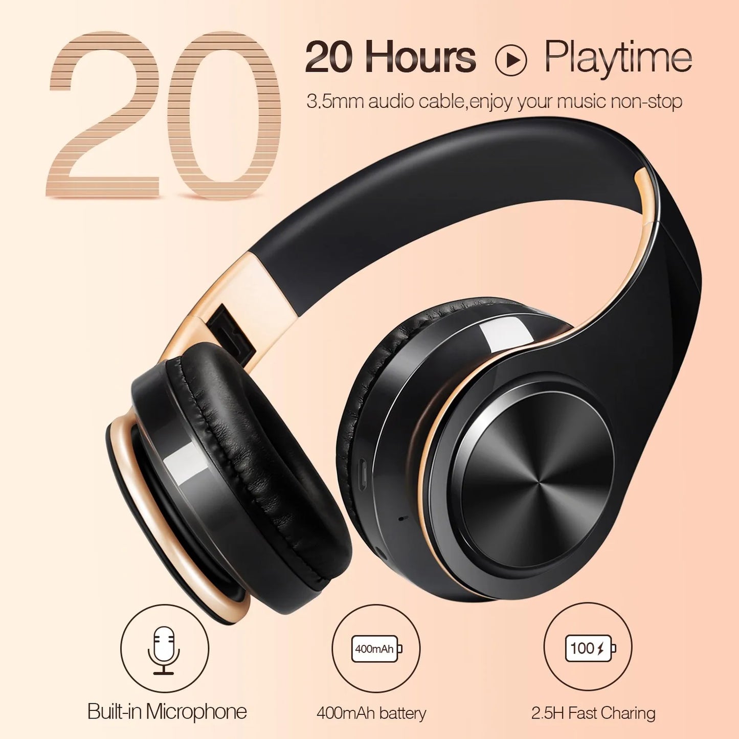 Edición Especial Gold: Audífonos Inalámbricos de Lujo, Sonido Estéreo HD y Micrófono Integrado