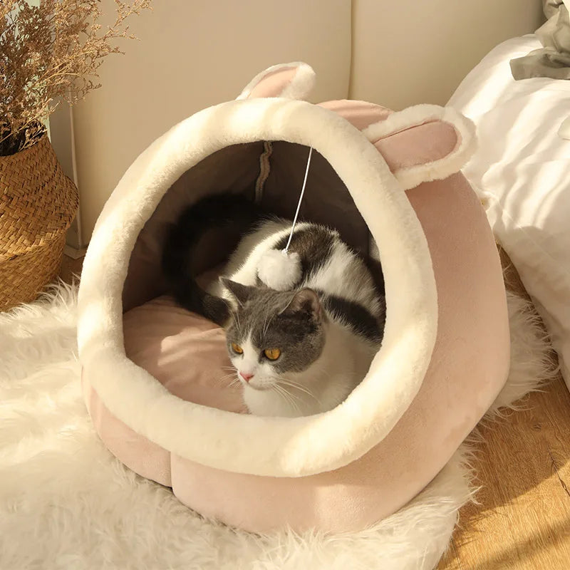 Cama Cueva Cartoon para Mascotas: Nido Plegable y Lavable para Gatos y Perros