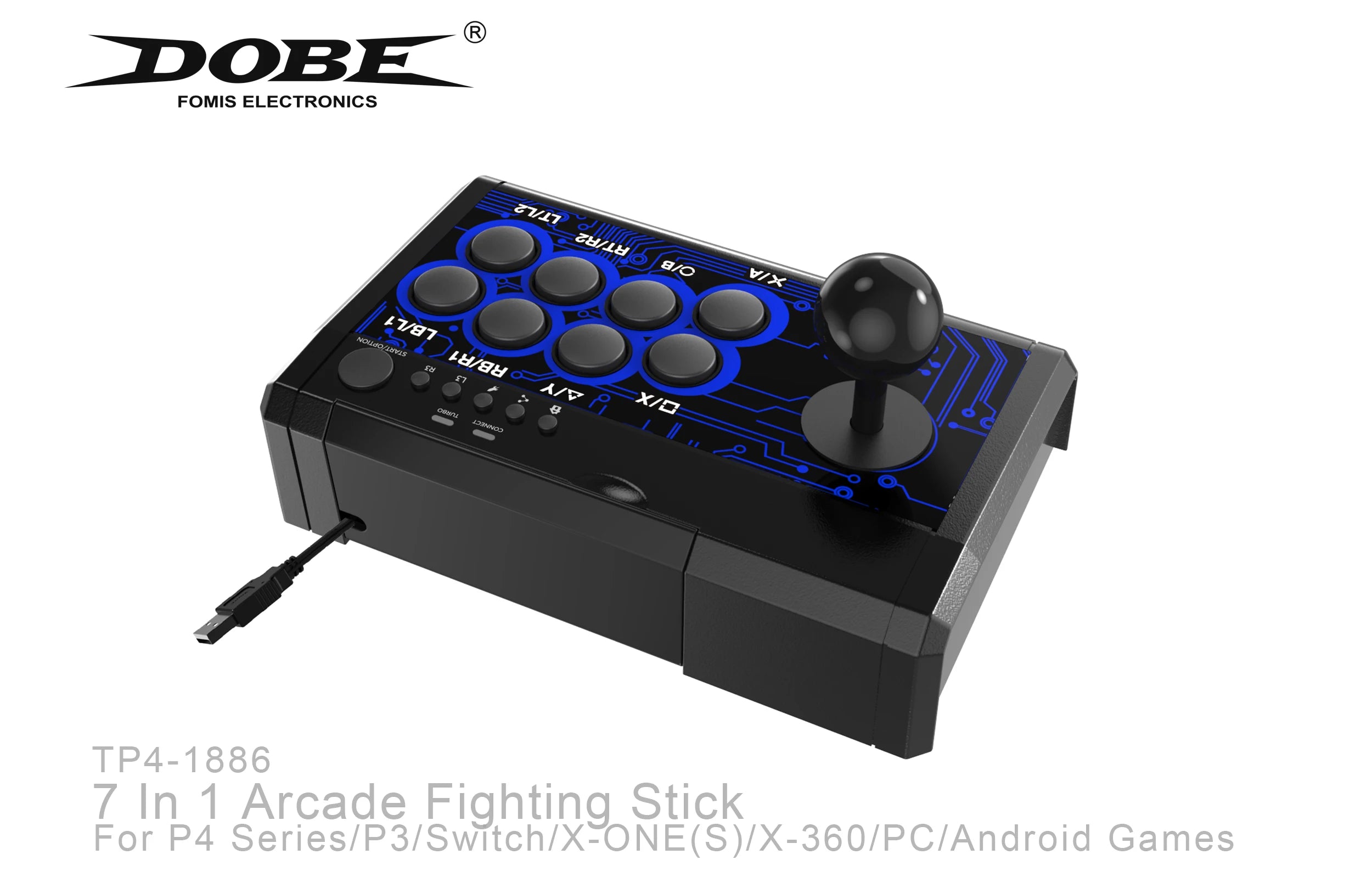 Arcade Fight Stick DOBE 7-en-1: Joystick Profesional para PS4, Xbox One, Switch, PC y Android