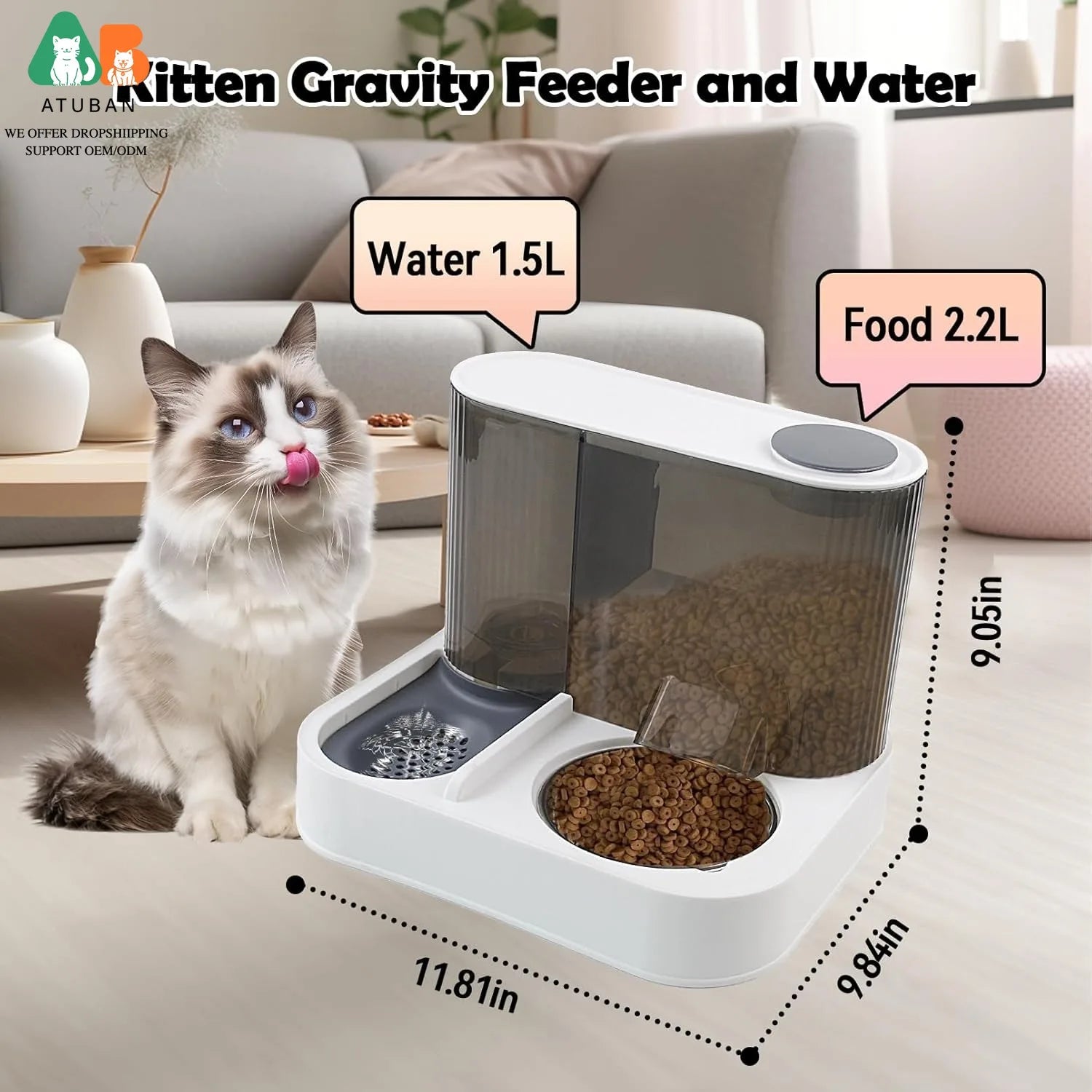 Alimentador Automático ATUBAN 2 en 1: Gravedad y Acero Inoxidable para Gatos
