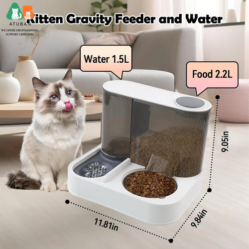 Alimentador Automático ATUBAN 2 en 1: Gravedad y Acero Inoxidable para Gatos