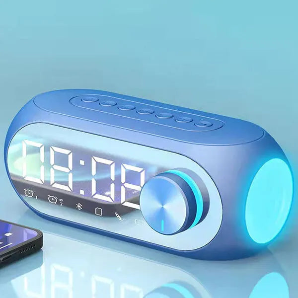 Reloj Despertador 5-en-1: Bocina Bluetooth HiFi, Radio FM, Espejo LED y Lámpara de Noche