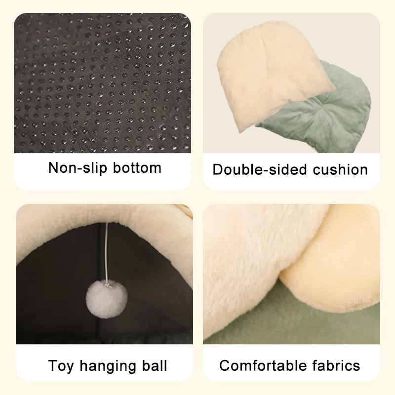 Cama Cueva Cartoon para Mascotas: Nido Plegable y Lavable para Gatos y Perros