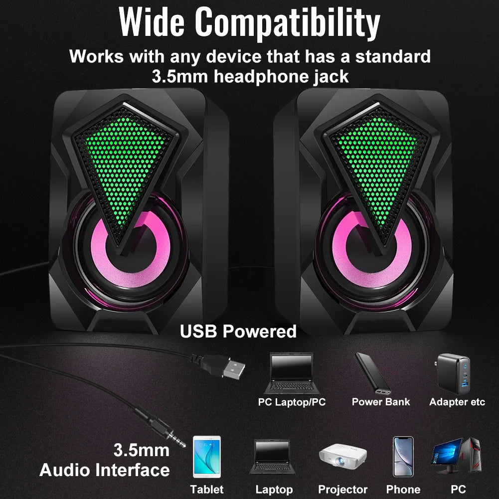 Bocinas Gamer TS38: Sonido Estéreo HD con Subwoofer, Iluminación LED y Conexión USB Universal