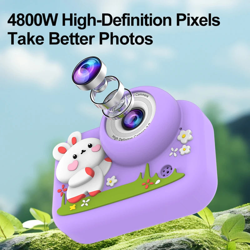 Cámara Digital Infantil Dual: Doble Lente para Selfies, Video HD y Diseño de Caricatura