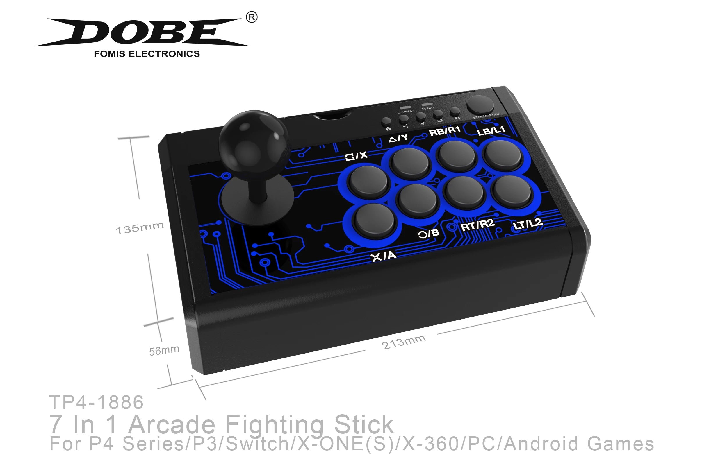 Arcade Fight Stick DOBE 7-en-1: Joystick Profesional para PS4, Xbox One, Switch, PC y Android