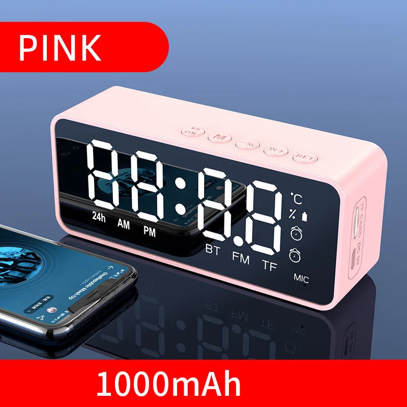 Reloj Despertador 5-en-1: Bocina Bluetooth HiFi, Radio FM, Espejo LED y Lámpara de Noche