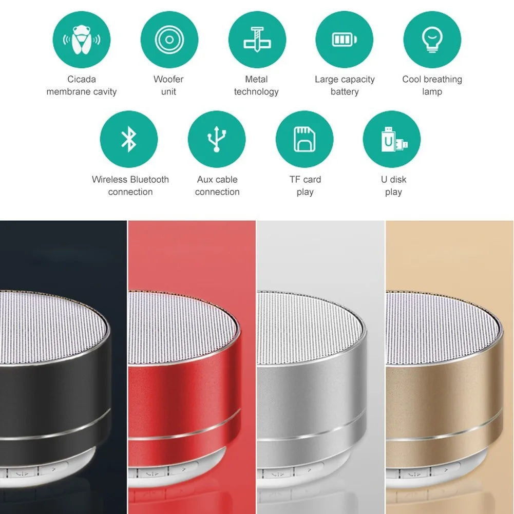 Bocina A10 Metálica: Mini Subwoofer Bluetooth, Sonido Surround HD y Soporte para Micro SD