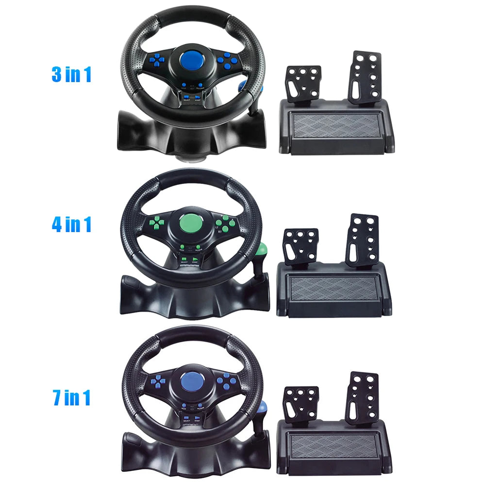 Volante Racing Simulator Pro: 7 en 1 con Vibración Dual y Pedales para PC y Consolas