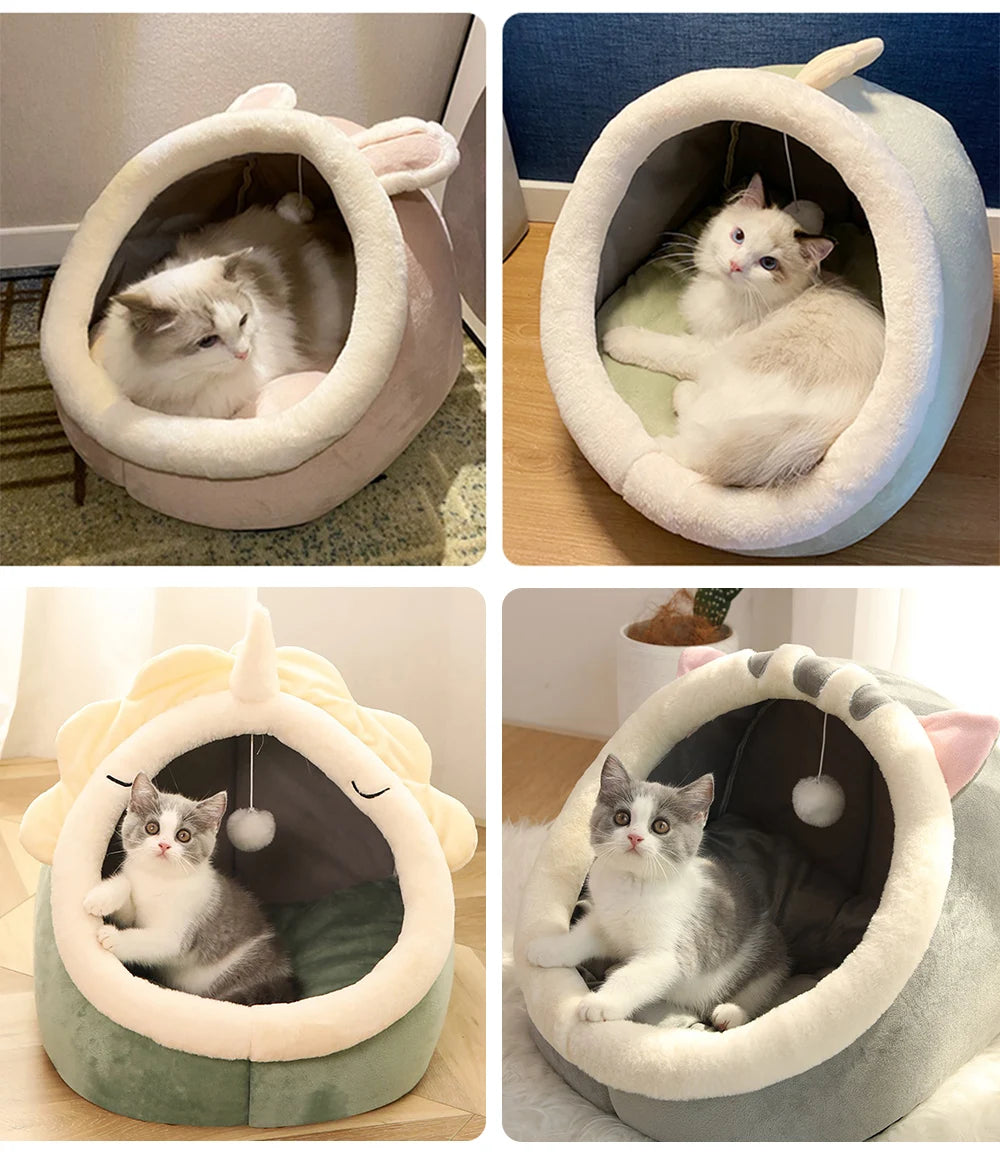 Cama Cueva Cartoon para Mascotas: Nido Plegable y Lavable para Gatos y Perros