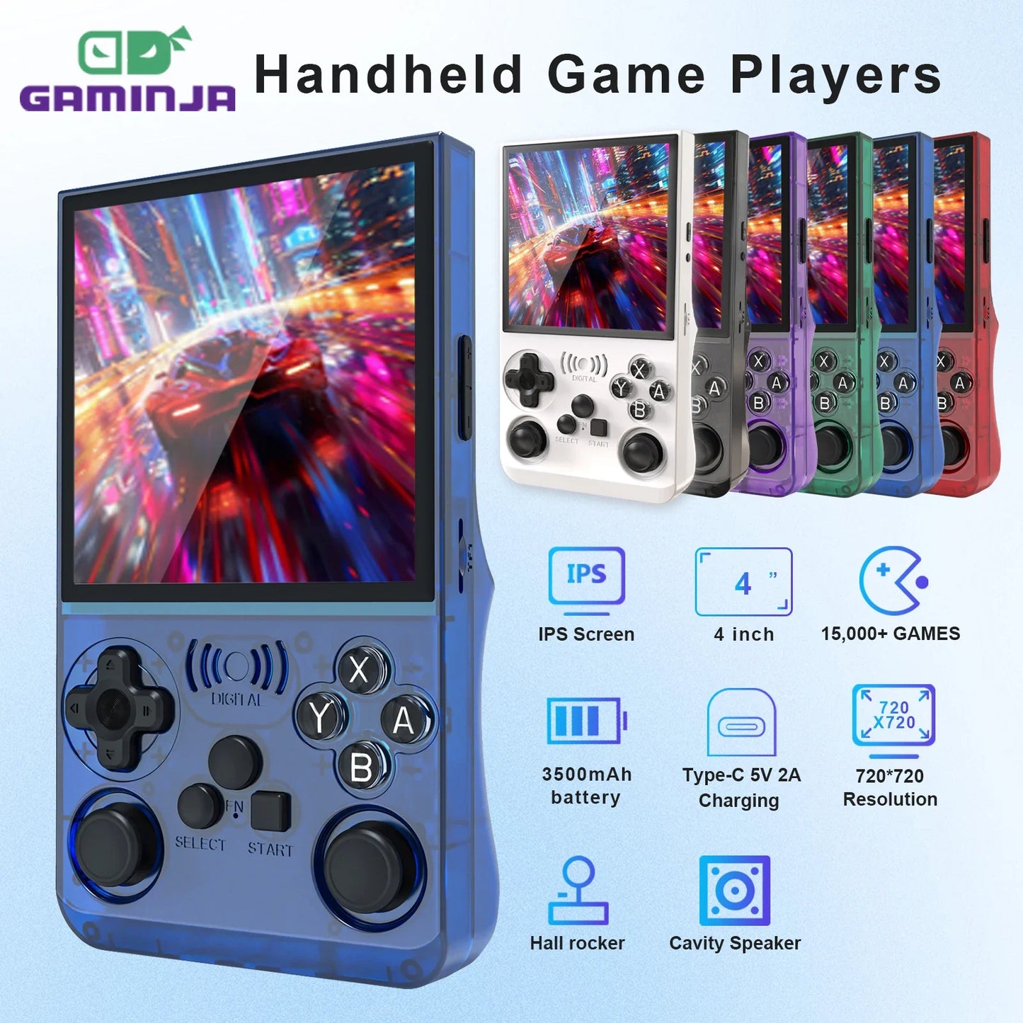 GAMINJA ANS13 Retro Handheld: Consola Portátil con Pantalla HD de 3.0", 500+ Juegos Clásicos y Salida a TV