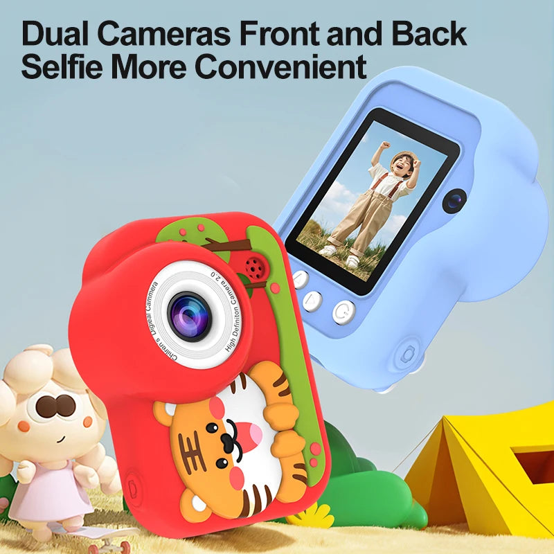 Cámara Digital Infantil Dual: Doble Lente para Selfies, Video HD y Diseño de Caricatura