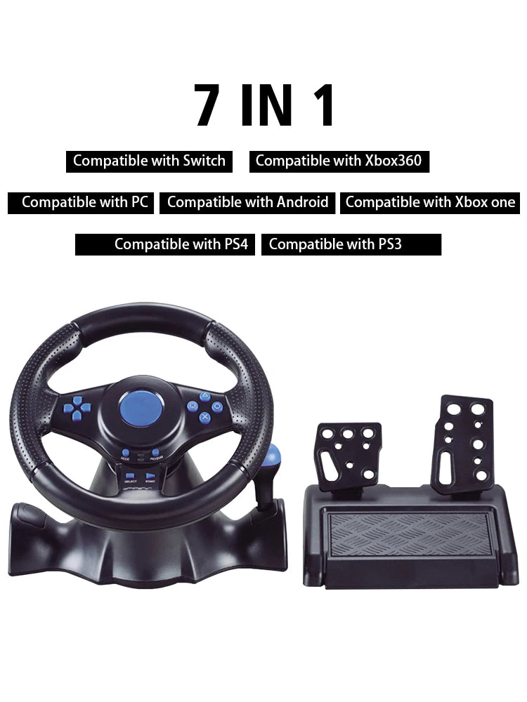 Volante de Carreras DATA FROG 7 en 1: Con Vibración, Pedales y Compatibilidad Universal