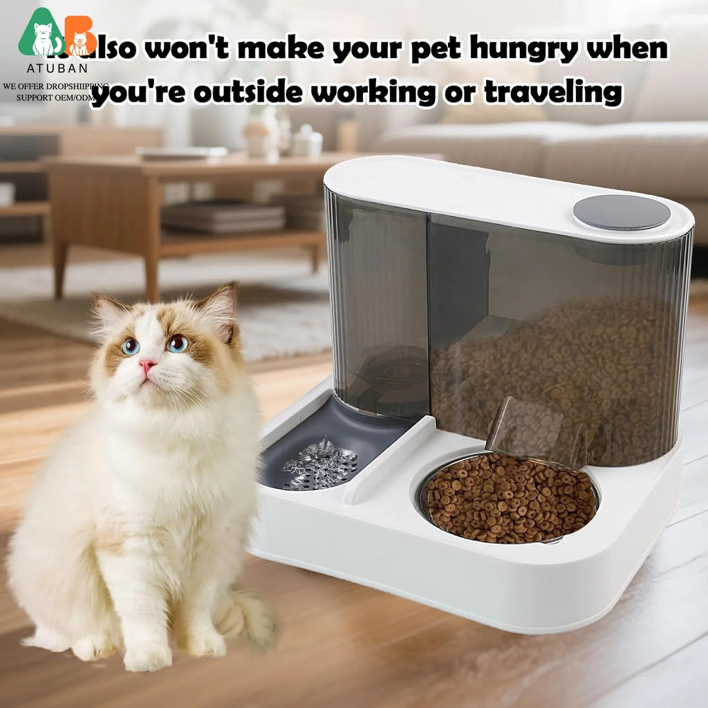 Alimentador Automático ATUBAN 2 en 1: Gravedad y Acero Inoxidable para Gatos