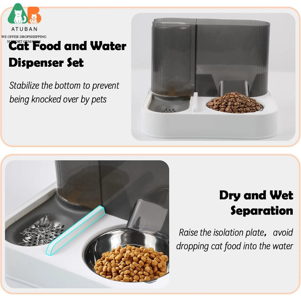 Alimentador Automático ATUBAN 2 en 1: Gravedad y Acero Inoxidable para Gatos