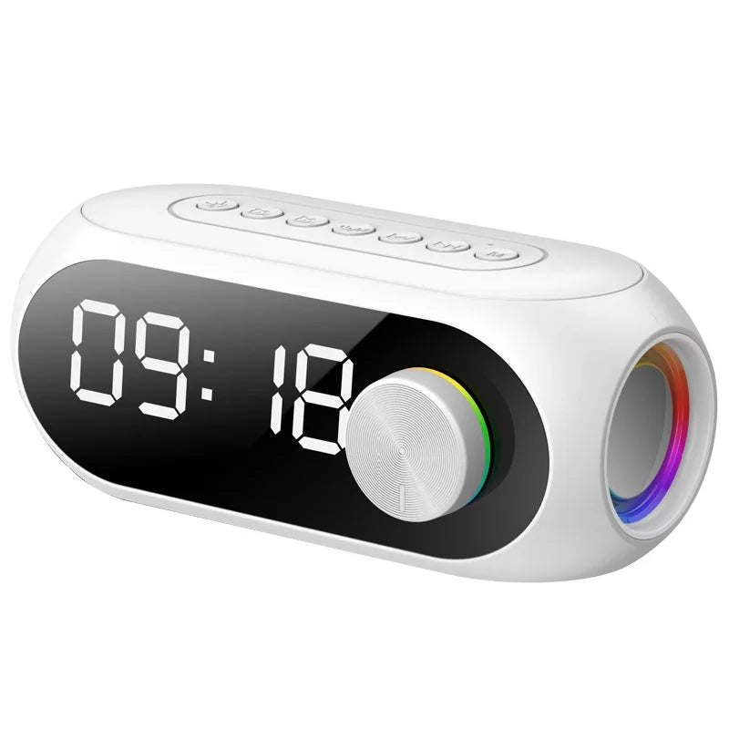 Reloj Despertador 5-en-1: Bocina Bluetooth HiFi, Radio FM, Espejo LED y Lámpara de Noche