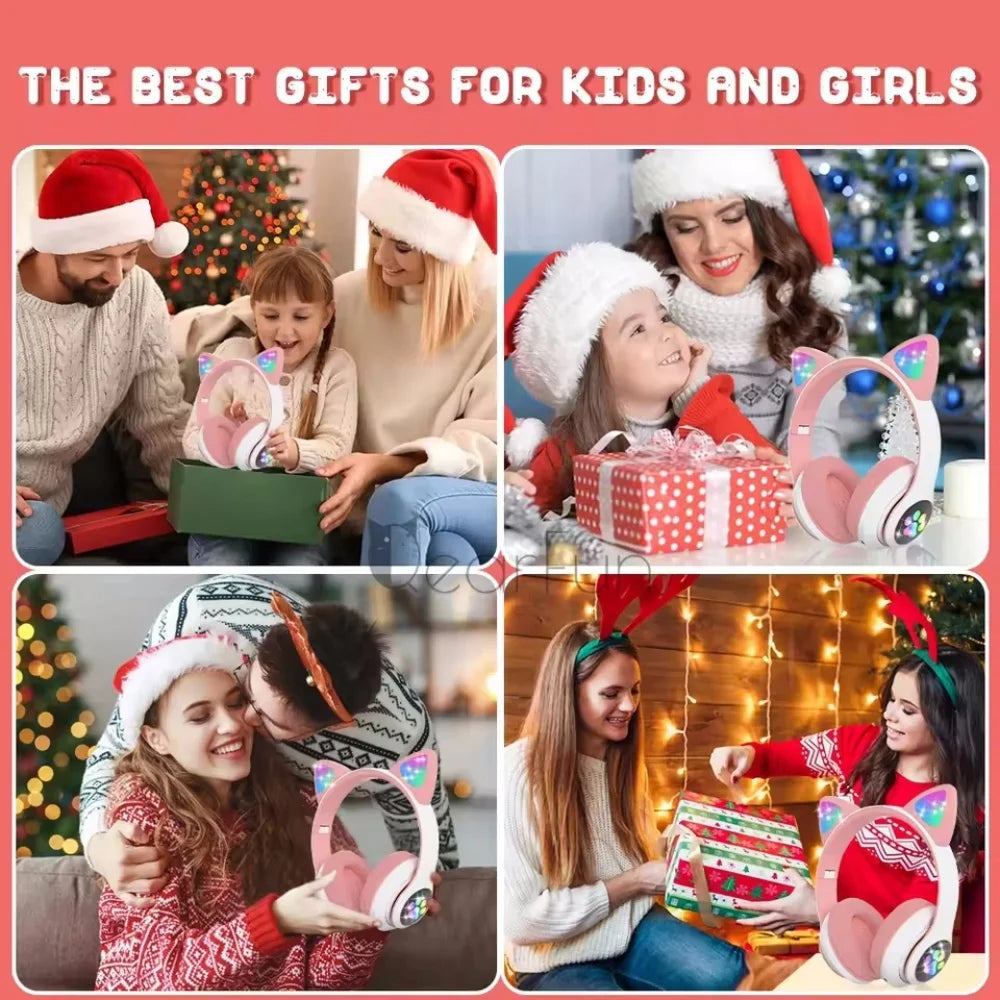 Audífonos de Gatito con Orejas LED: Bluetooth 5.0, Sonido Estéreo y Micrófono (Regalo Ideal)