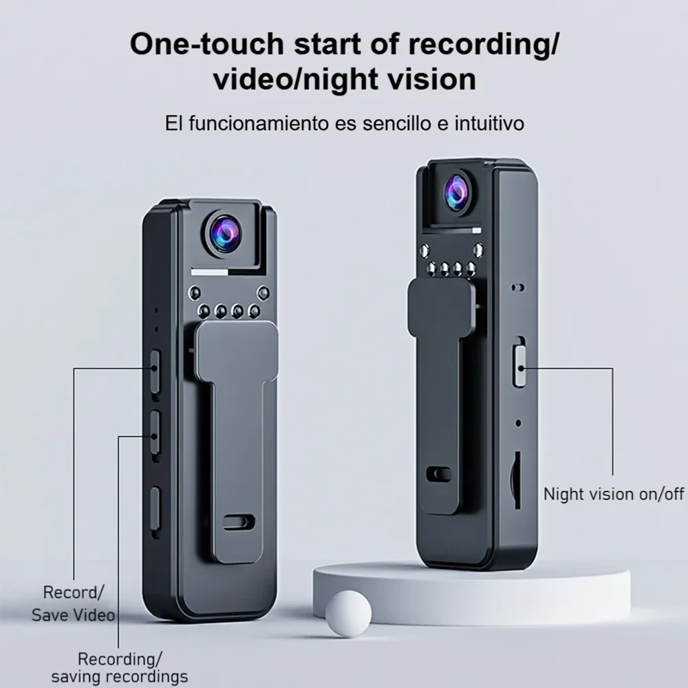 Body Cam Profesional A8: Cámara de Seguridad Full HD 1080P con Visión Nocturna Infrarroja y Clip de Sujeción