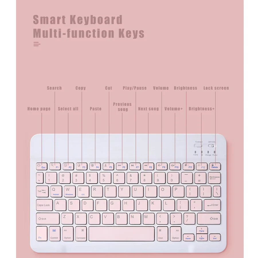 Teclado Inalámbrico Recargable de 10": Universal, Ultra Ligero y Silencioso