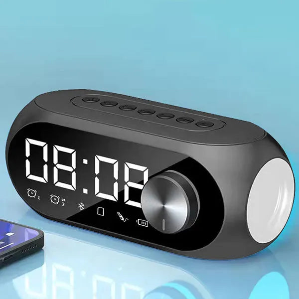 Reloj Despertador 5-en-1: Bocina Bluetooth HiFi, Radio FM, Espejo LED y Lámpara de Noche