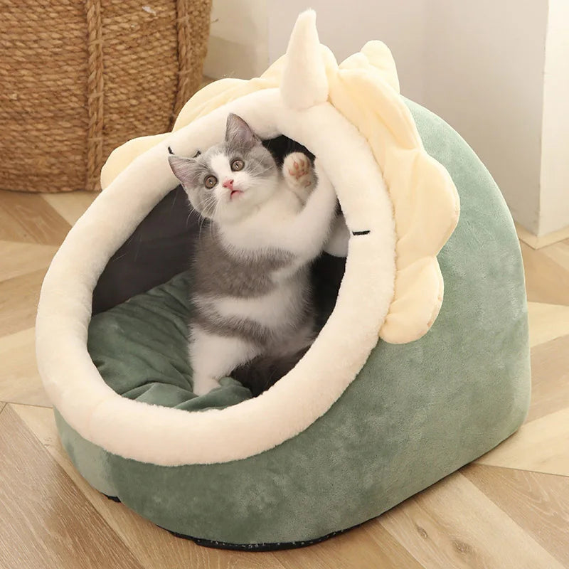 Cama Cueva Cartoon para Mascotas: Nido Plegable y Lavable para Gatos y Perros