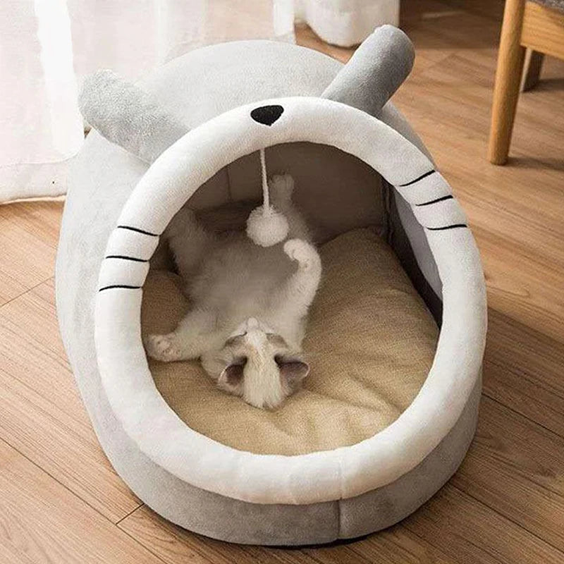 Cama Cueva Cartoon para Mascotas: Nido Plegable y Lavable para Gatos y Perros