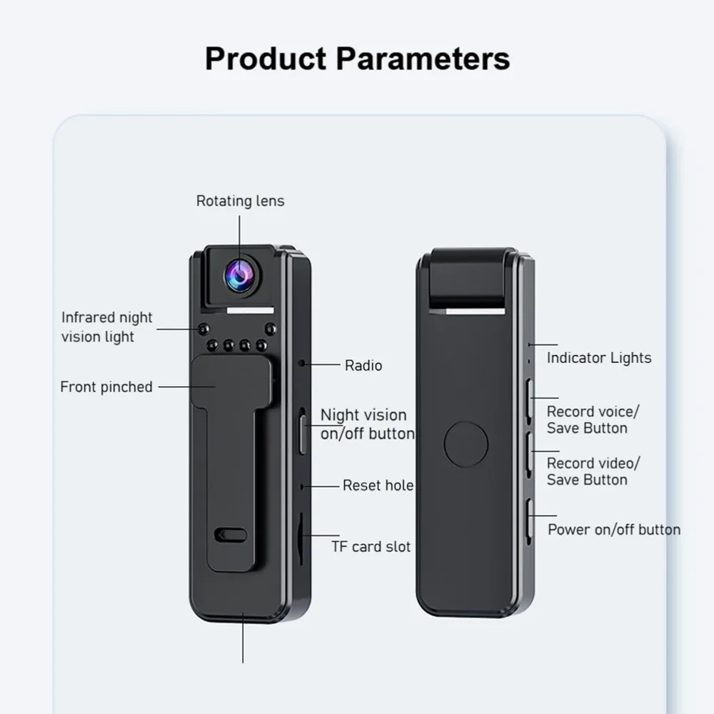 Body Cam Profesional A8: Cámara de Seguridad Full HD 1080P con Visión Nocturna Infrarroja y Clip de Sujeción