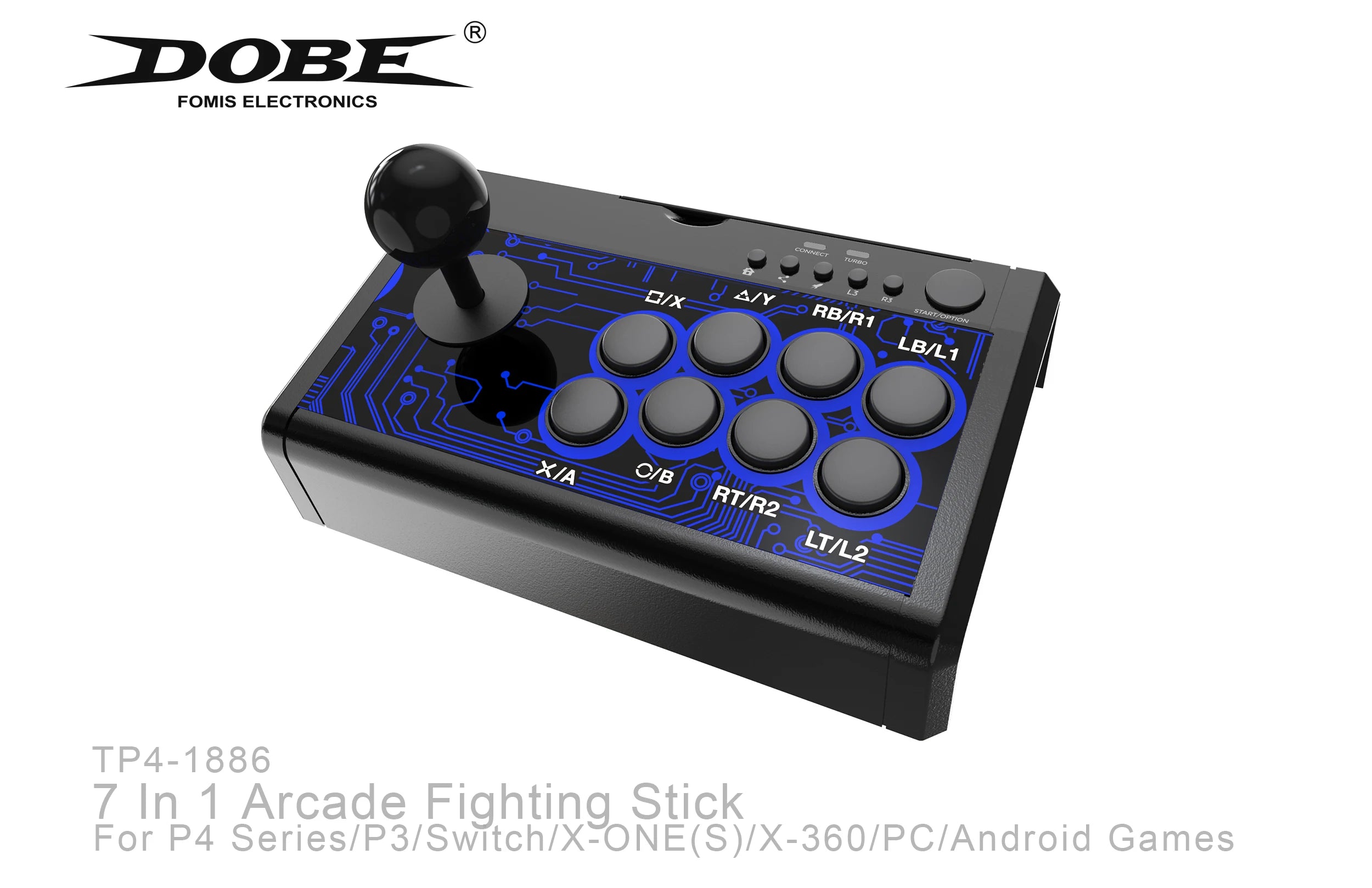 Arcade Fight Stick DOBE 7-en-1: Joystick Profesional para PS4, Xbox One, Switch, PC y Android