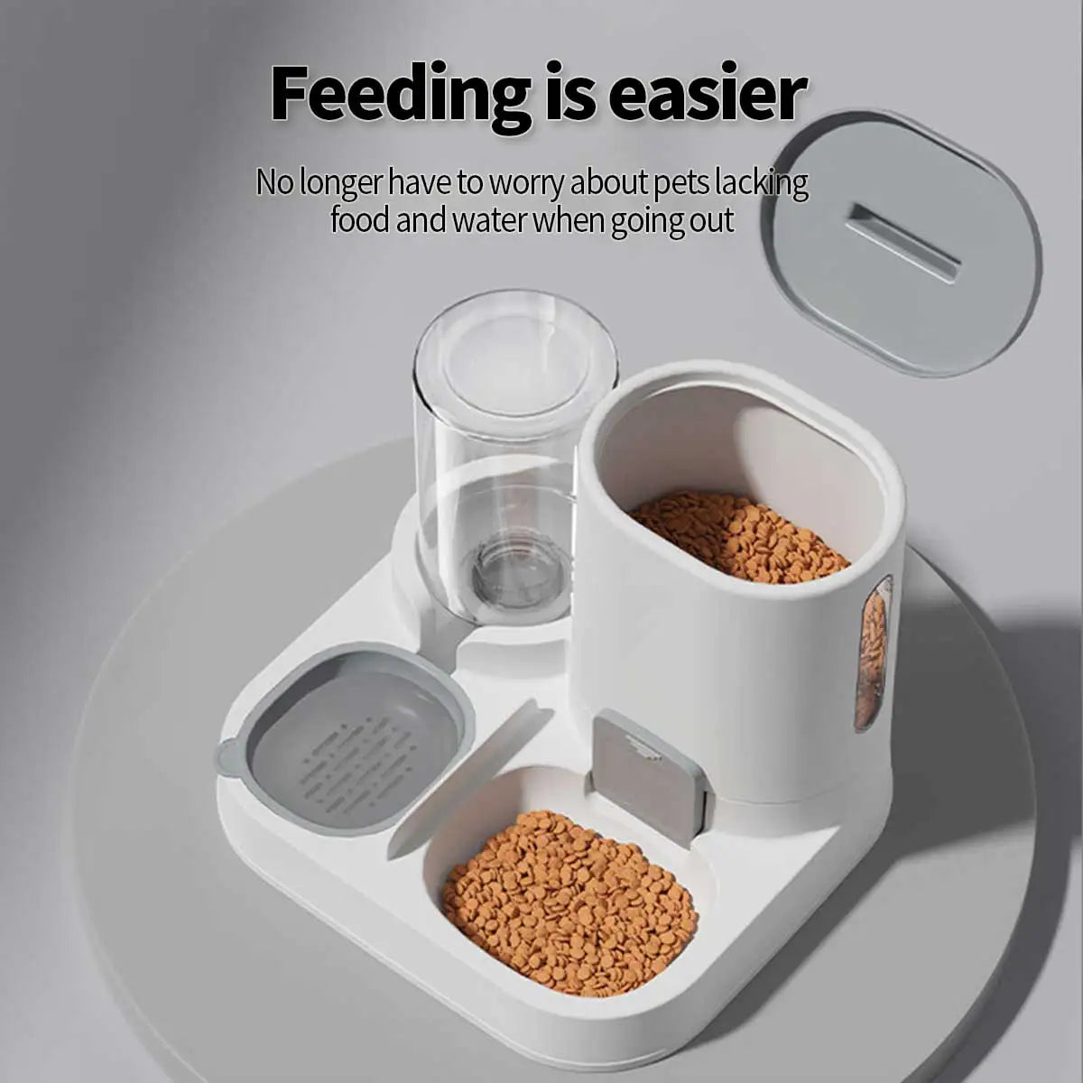 Alimentador Dual Pro: Estación de Comida y Agua 2 en 1 para Perros y Gatos