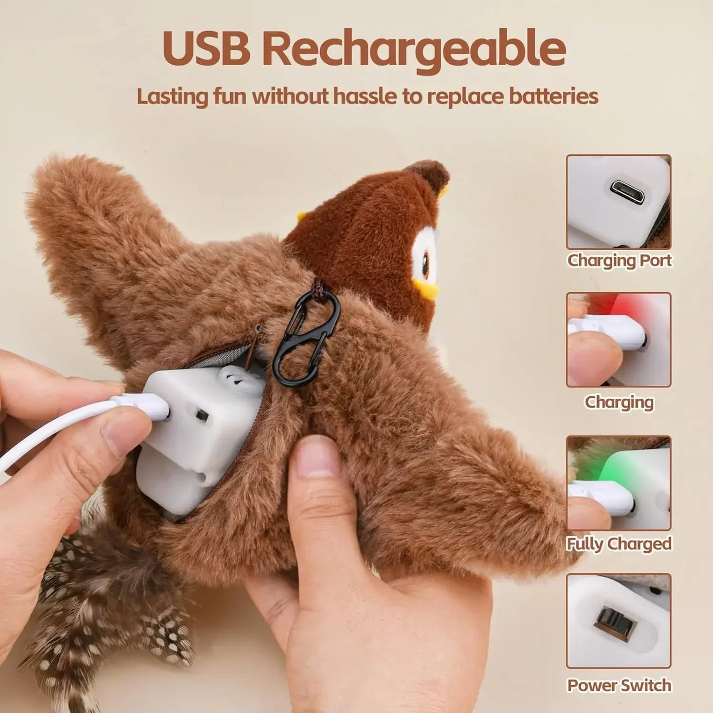 Pájaro Interactivo para Gatos: Juguete de Felpa con Movimiento y Sonido Realista