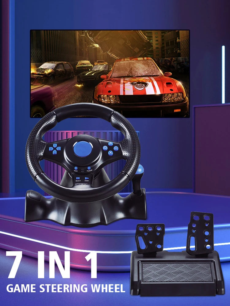 Volante de Carreras DATA FROG 7 en 1: Con Vibración, Pedales y Compatibilidad Universal