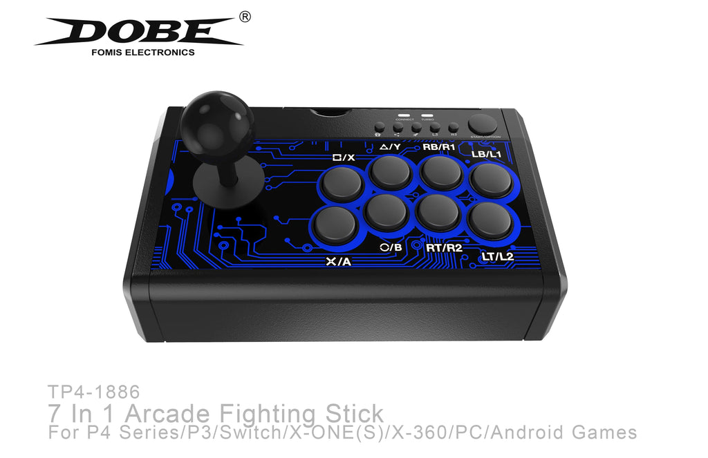Arcade Fight Stick DOBE 7-en-1: Joystick Profesional para PS4, Xbox One, Switch, PC y Android