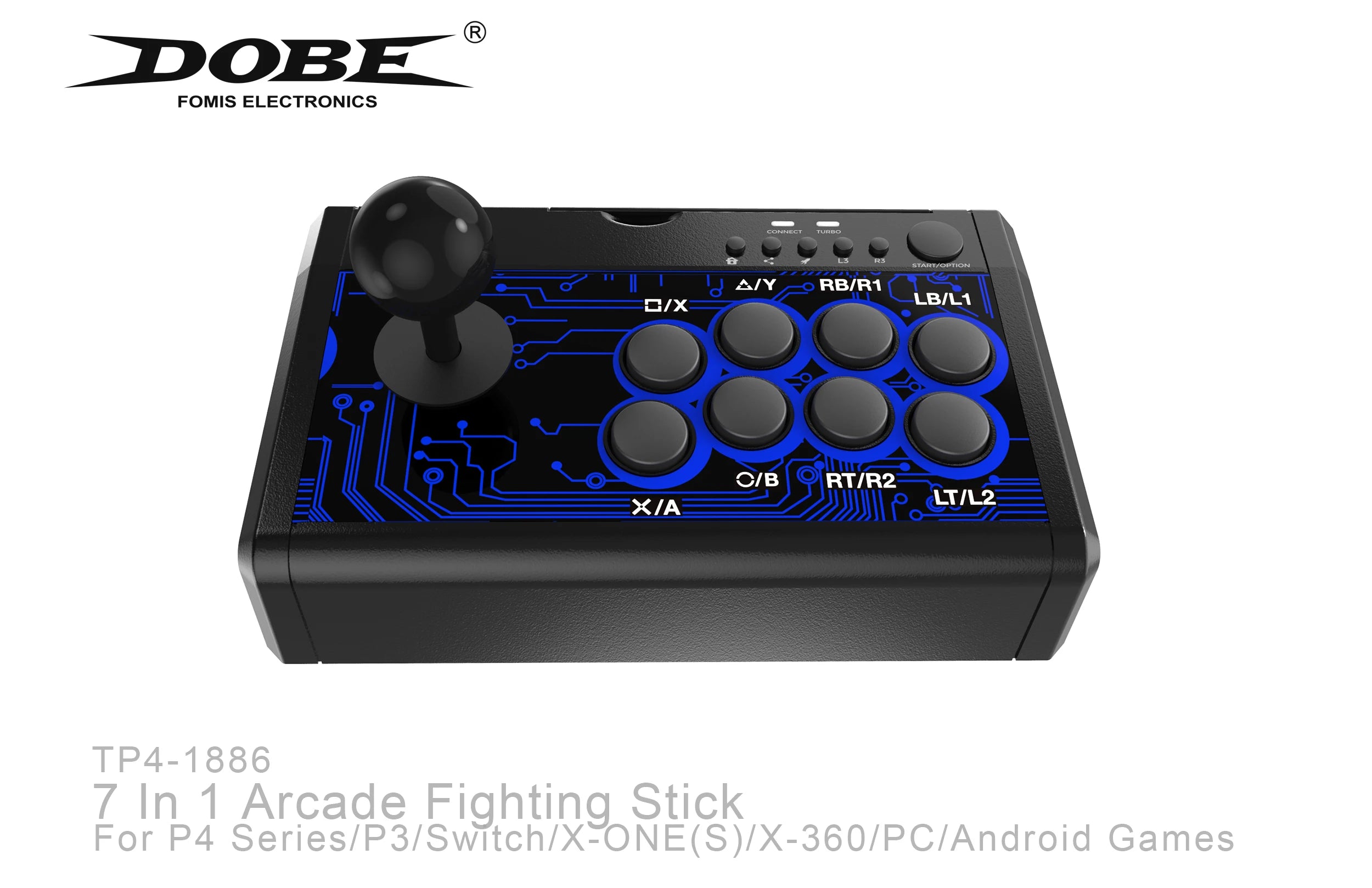 Arcade Fight Stick DOBE 7-en-1: Joystick Profesional para PS4, Xbox One, Switch, PC y Android