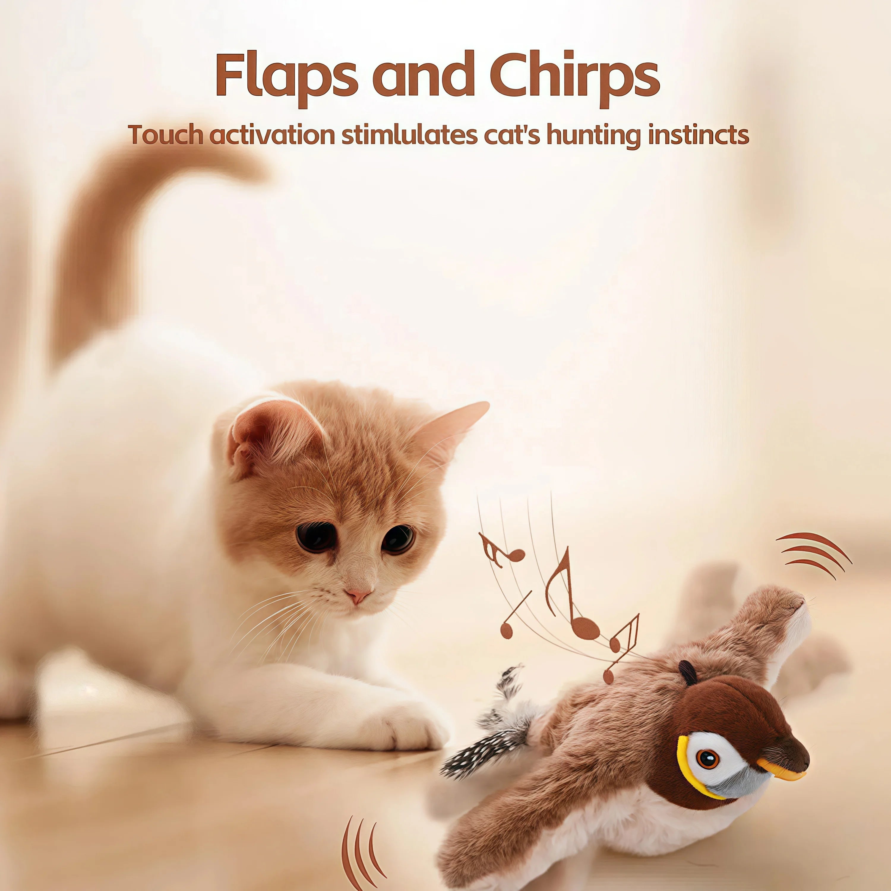 Pájaro Interactivo para Gatos: Juguete de Felpa con Movimiento y Sonido Realista